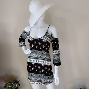 Adara Floral Mini Boho Cold Shoulder & Spaghetti Straps Dress Size S